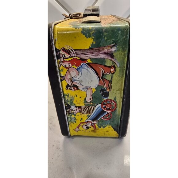 Vintage Popeye Metal Lunchbox By Thermos Co. With Colorful Cartoon Scenes Black - Picture 2 of 7
